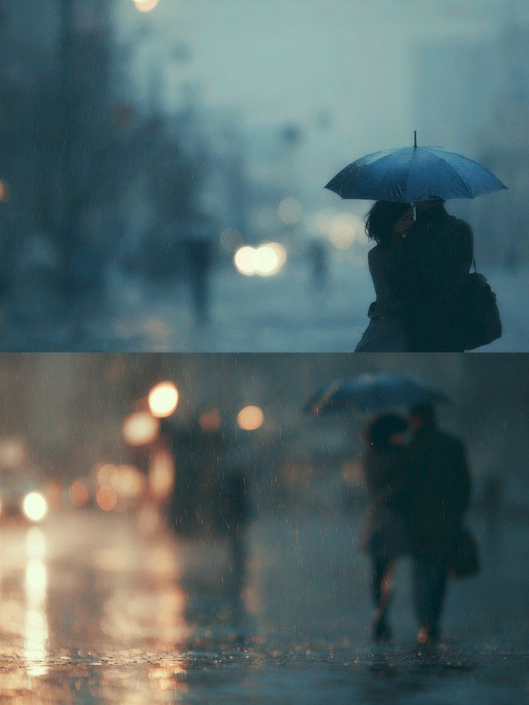 Rainy City Umbrella Romance Poster. poster — photography art