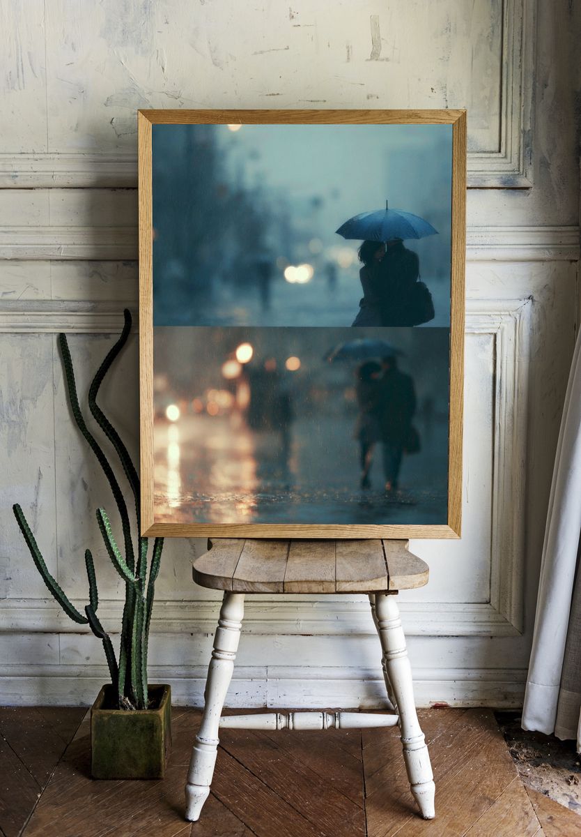 Rainy City Umbrella Romance Poster. room preview