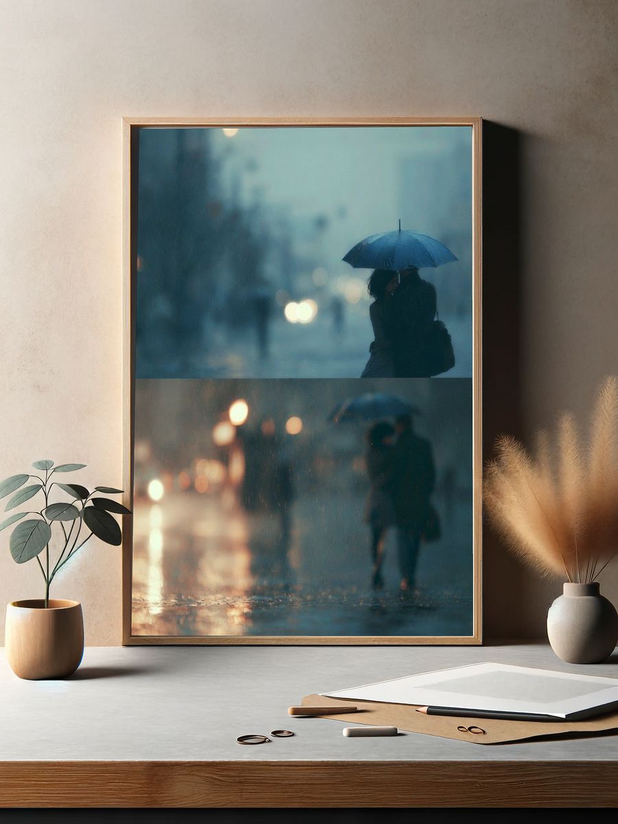 Rainy City Umbrella Romance Poster. — room view 2