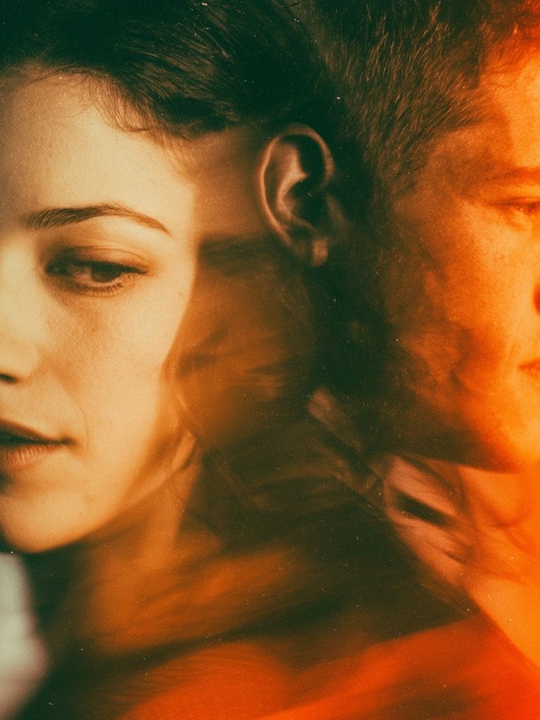 Dual Portrait Orange Glow Poster. poster detail