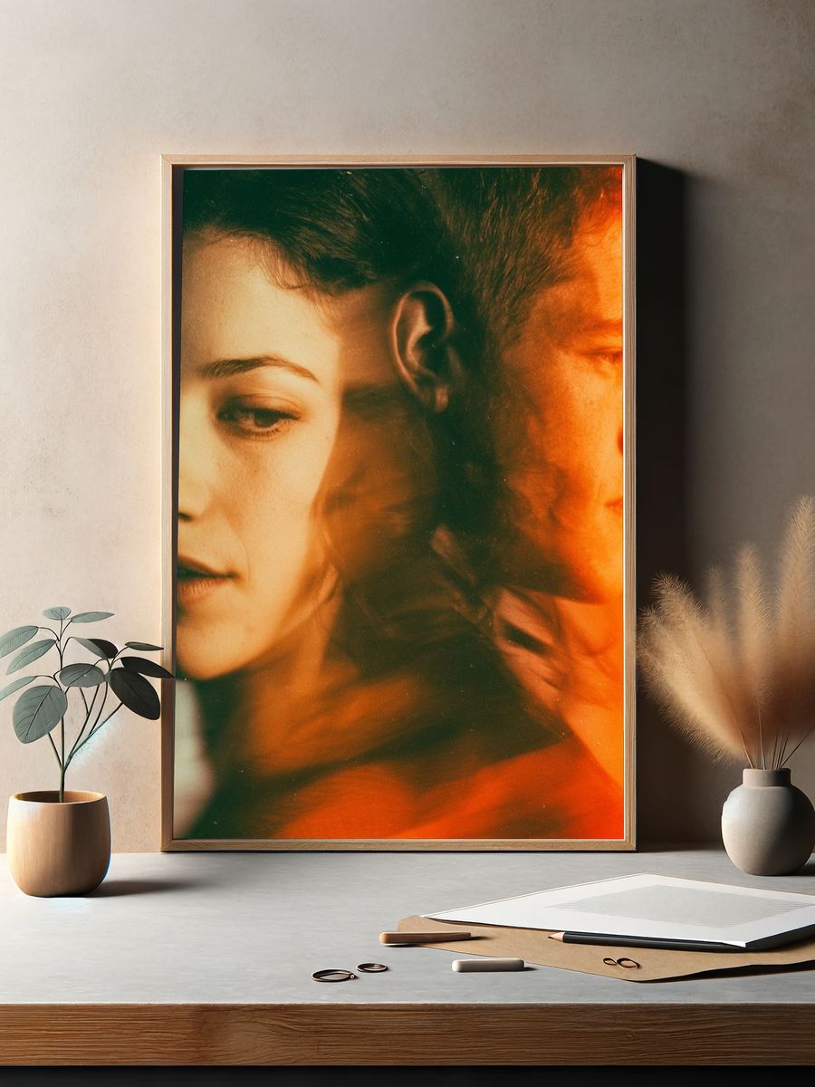 Dual Portrait Orange Glow Poster. — room view 2