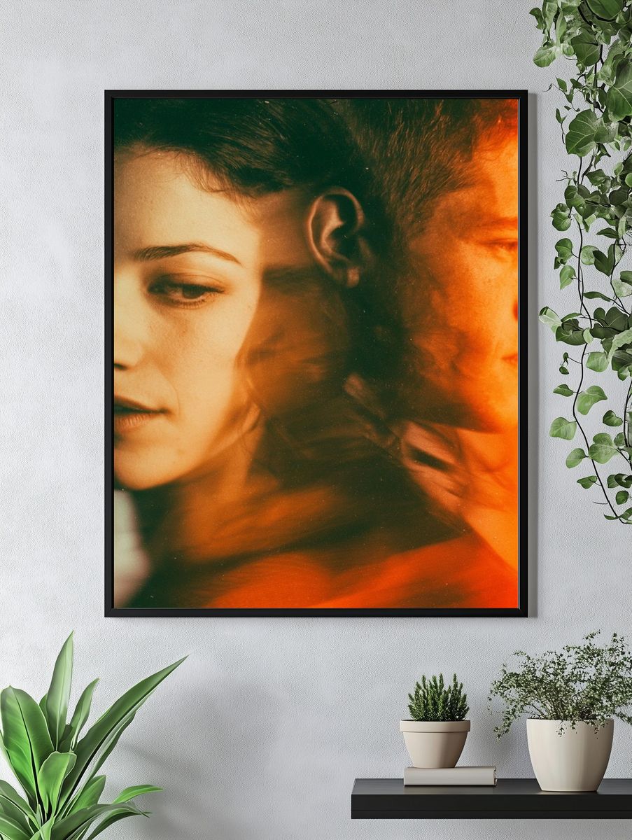 Dual Portrait Orange Glow Poster. — room view 4
