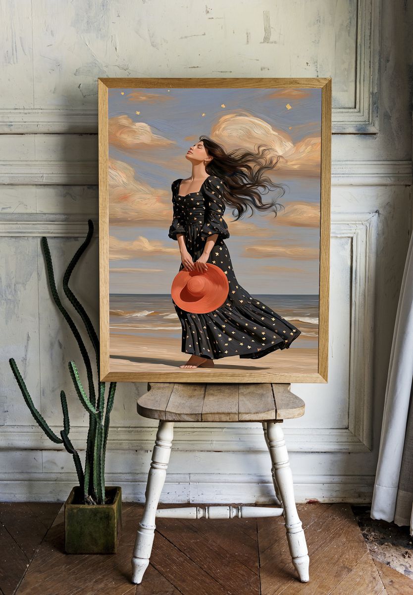 Windblown Beach Portrait Print. room preview