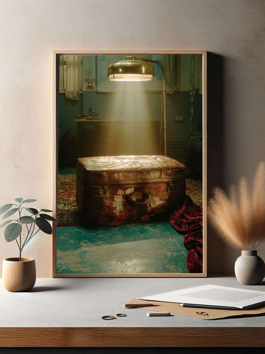 Vintage Suitcase Still Life Poster. — room view 2