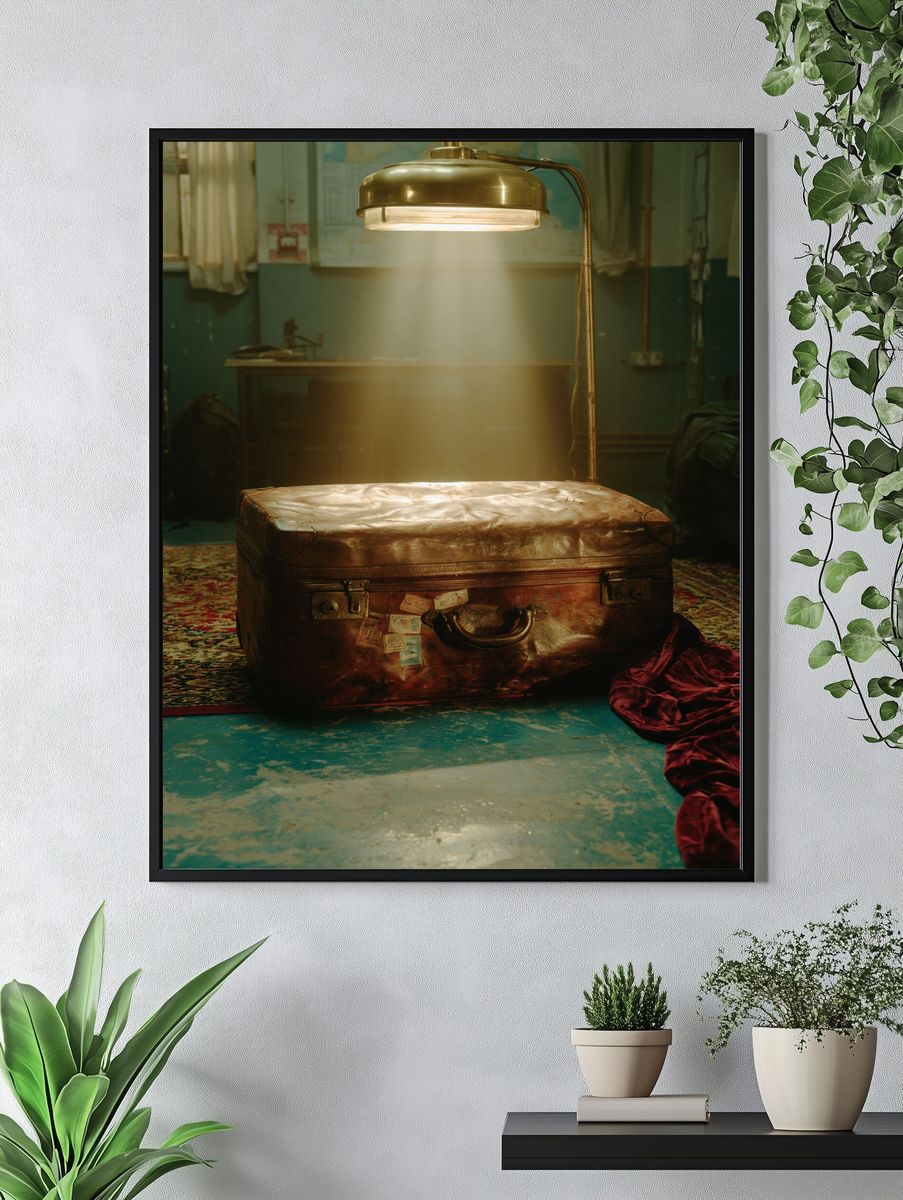 Vintage Suitcase Still Life Poster. — room view 4