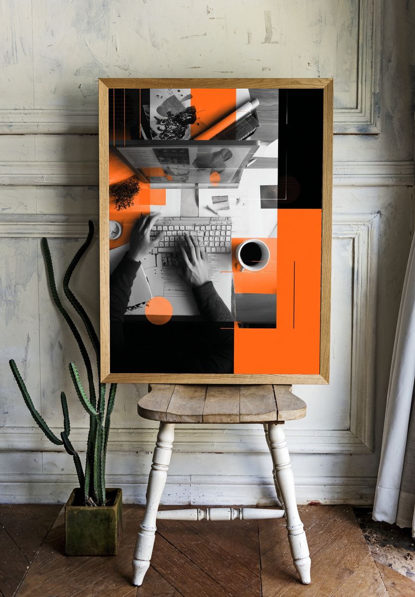 Orange Desk Collage Photography Poster. room preview