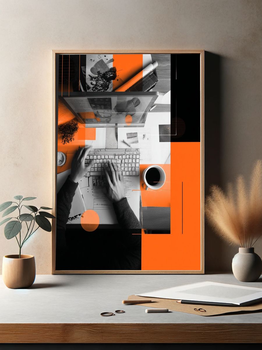 Orange Desk Collage Photography Poster. — room view 2