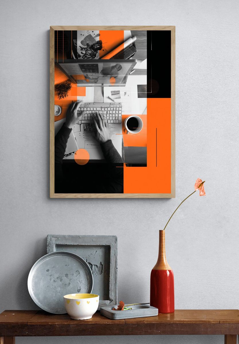 Orange Desk Collage Photography Poster. — room view 3