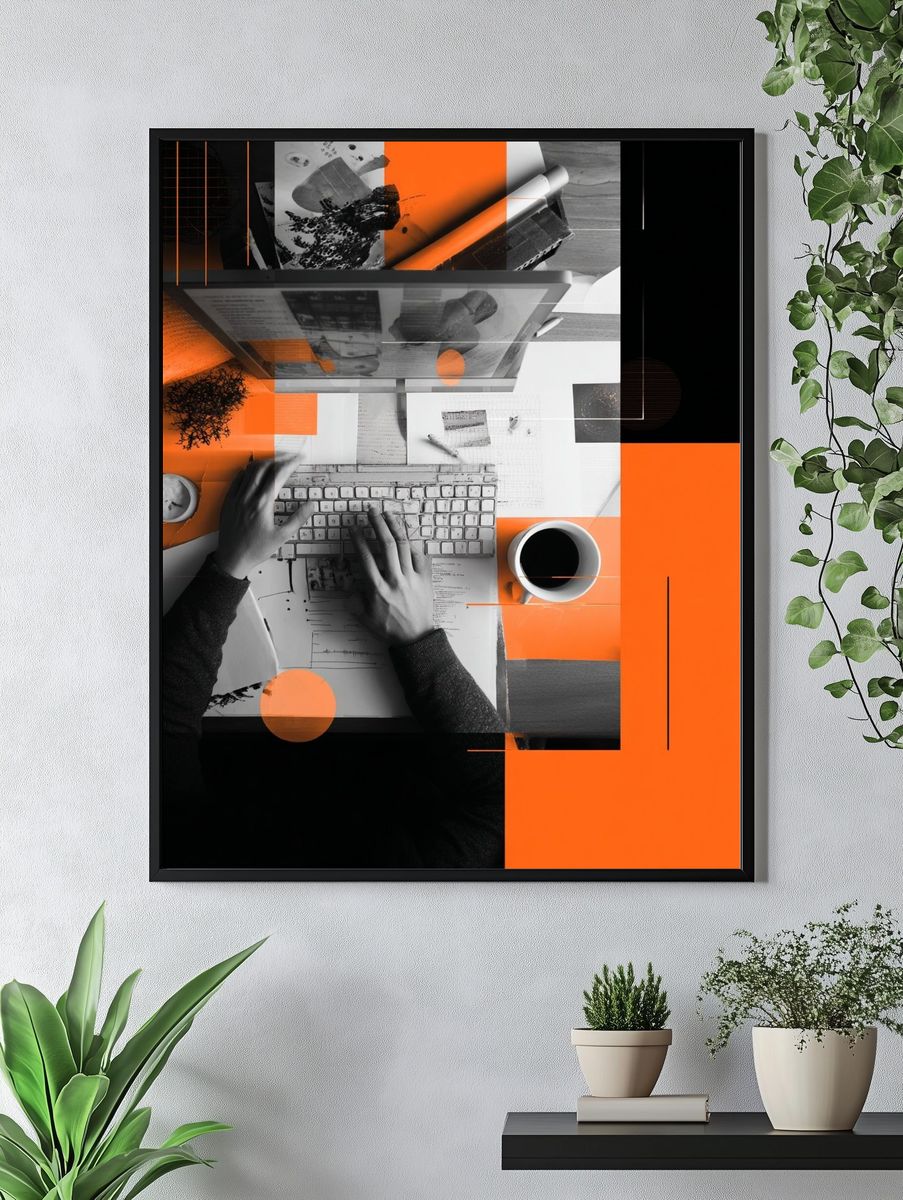 Orange Desk Collage Photography Poster. — room view 4