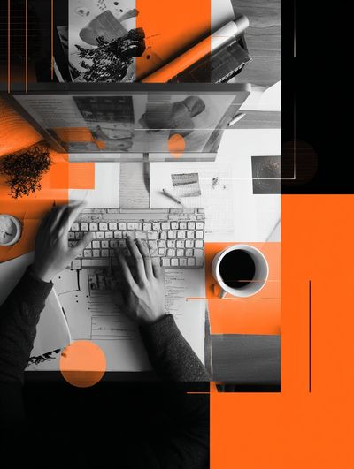 Orange Desk Collage Photography Poster. poster