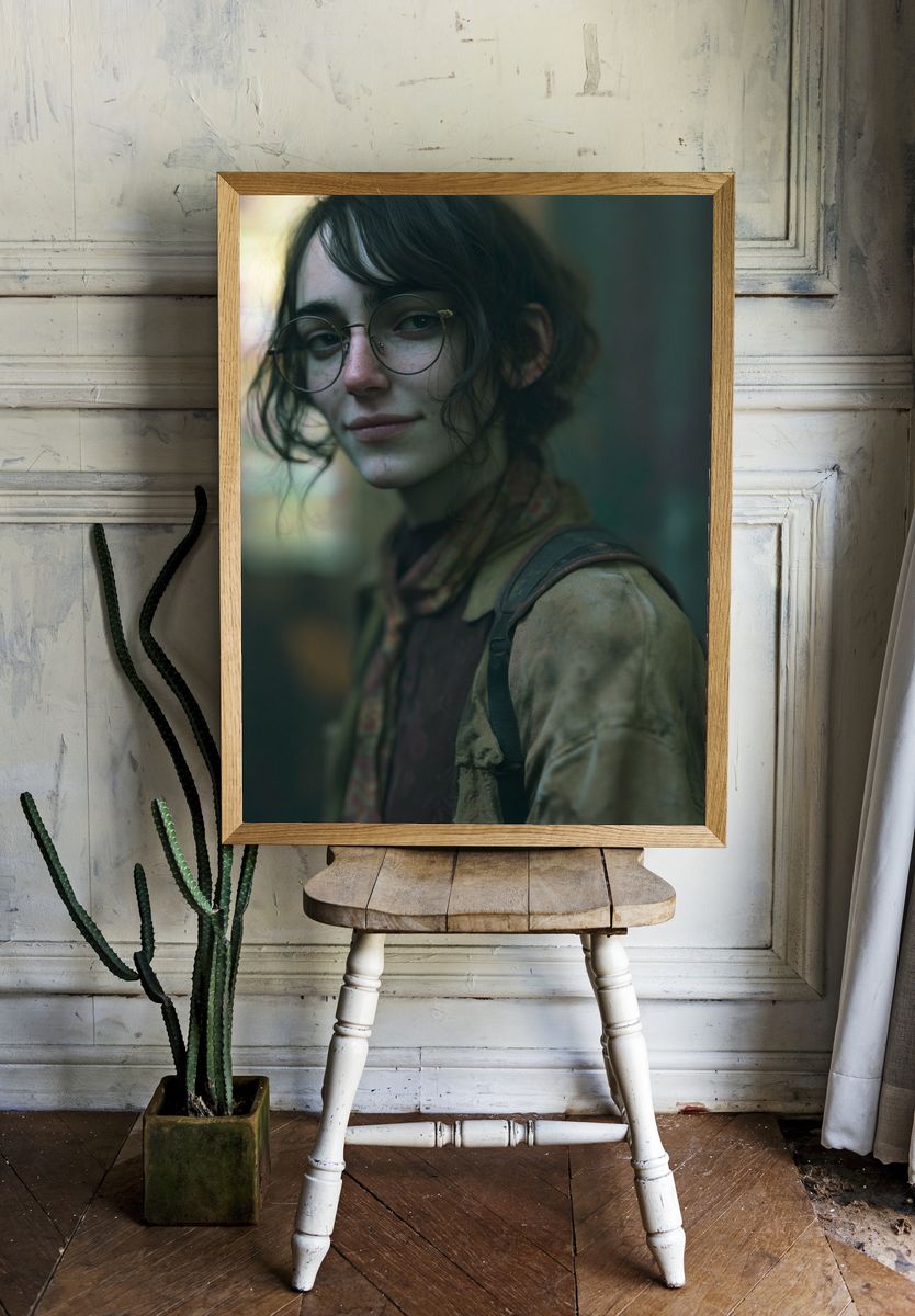 Moody Portrait of a Glasses-Wearing Woman Poster. room preview