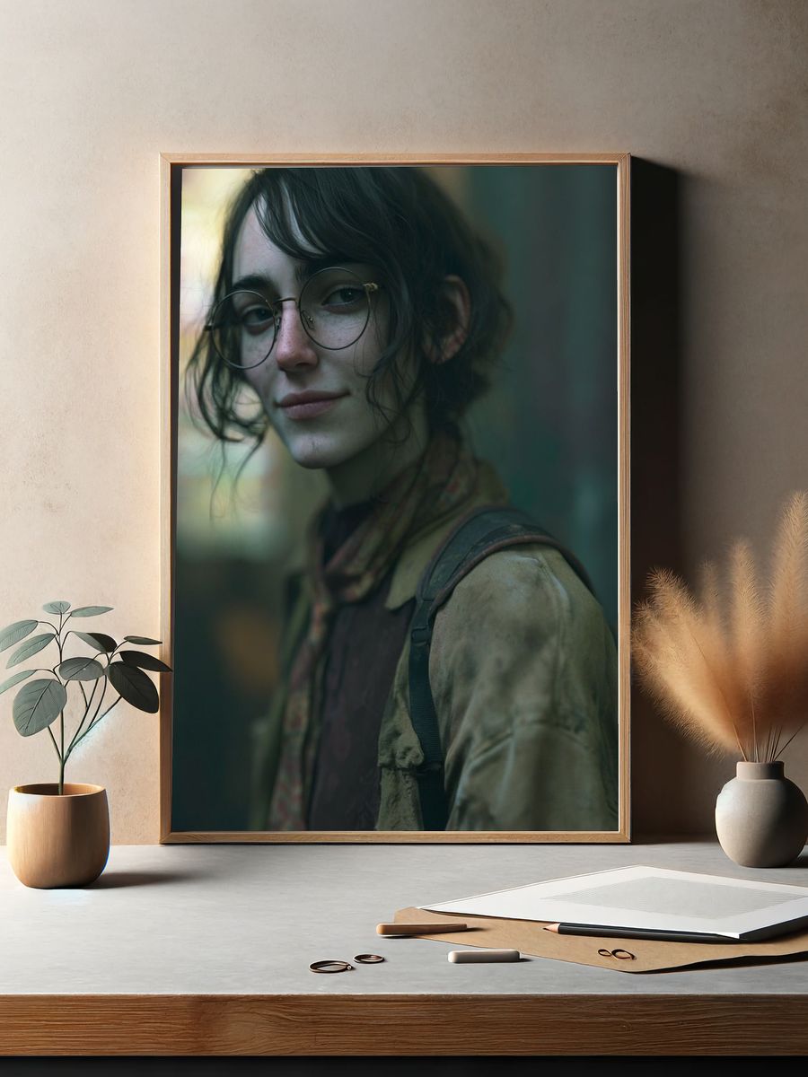 Moody Portrait of a Glasses-Wearing Woman Poster. — room view 2