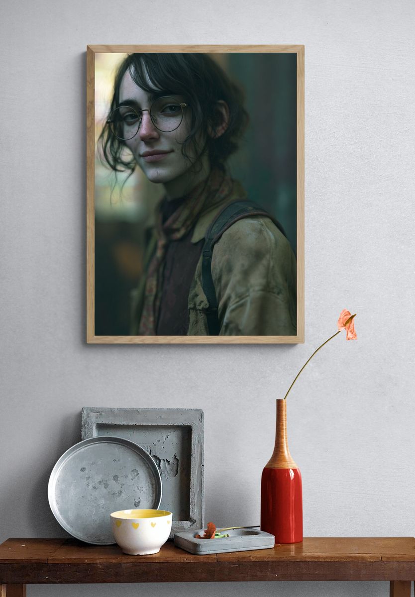 Moody Portrait of a Glasses-Wearing Woman Poster. — room view 3