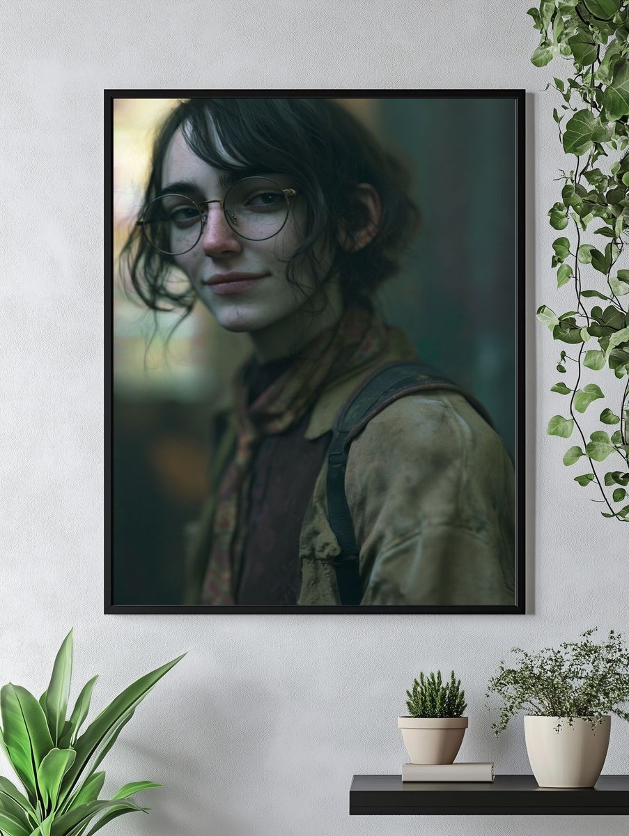 Moody Portrait of a Glasses-Wearing Woman Poster. — room view 4