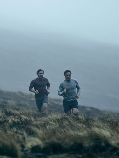 Foggy Trail Runners Photography Poster.