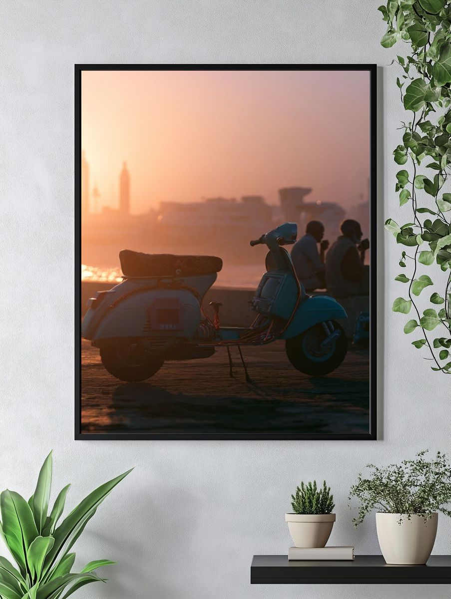 Sunset Vespa by the River Poster. — room view 4