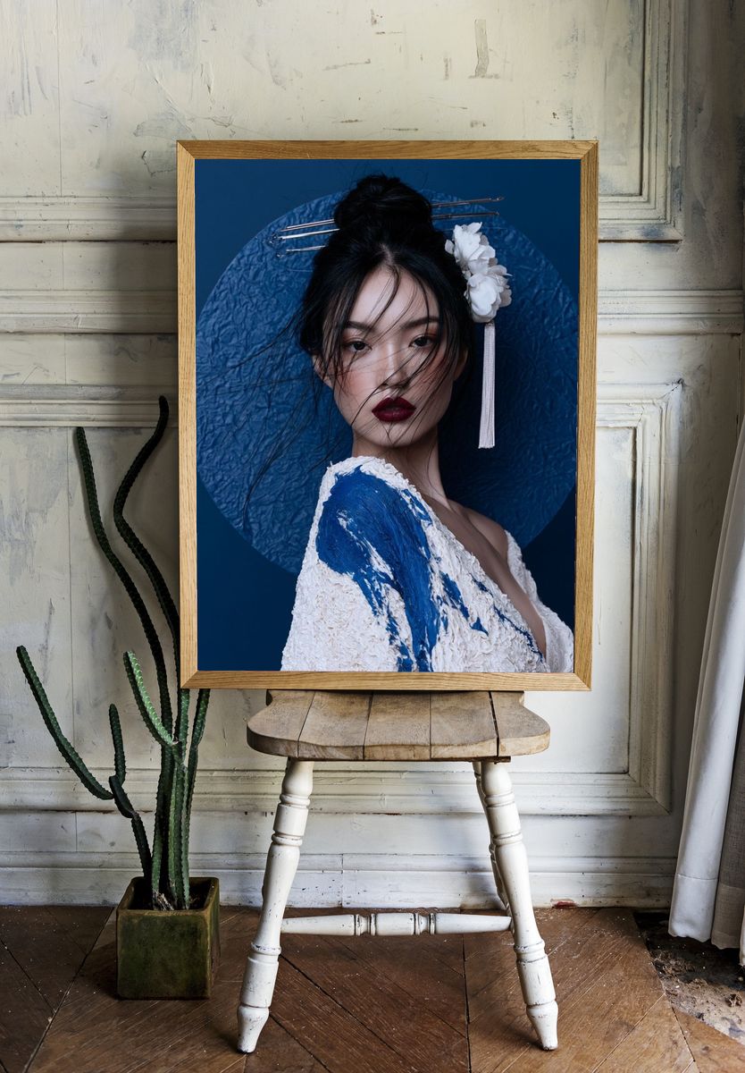 Blue Geisha Portrait Photography Poster. room preview