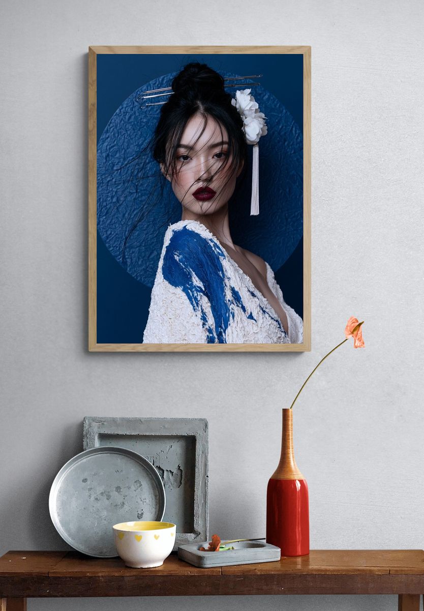 Blue Geisha Portrait Photography Poster. — room view 3