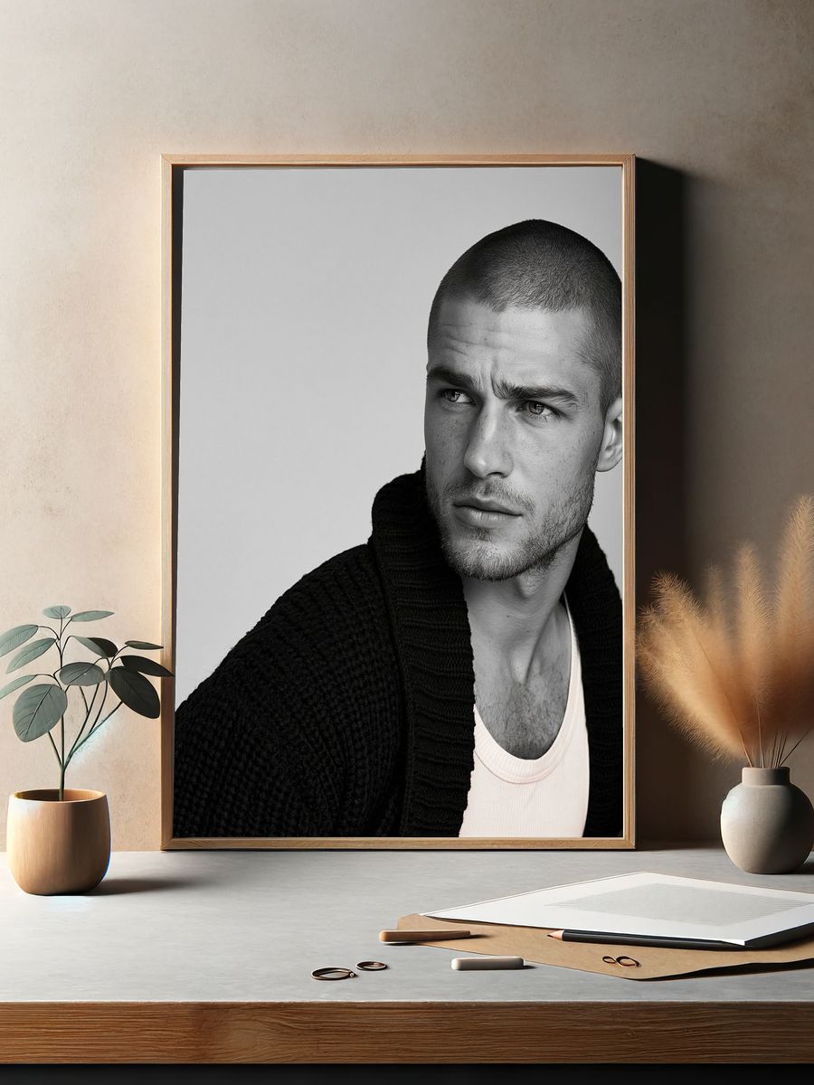 Monochrome Male Portrait Photography Poster. — room view 2