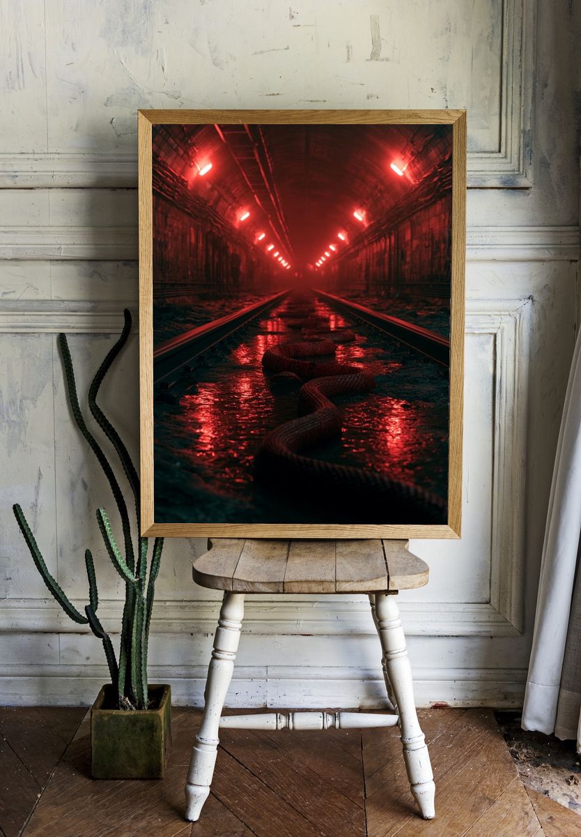 Red Tunnel Snake Photography Print. — room view 1
