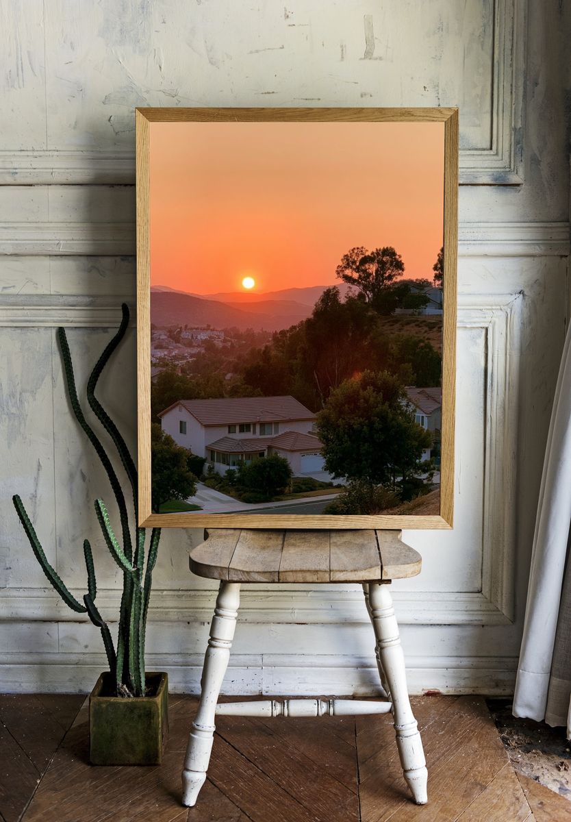 Sunset Hillside Neighborhood Photography Poster. — room view 1