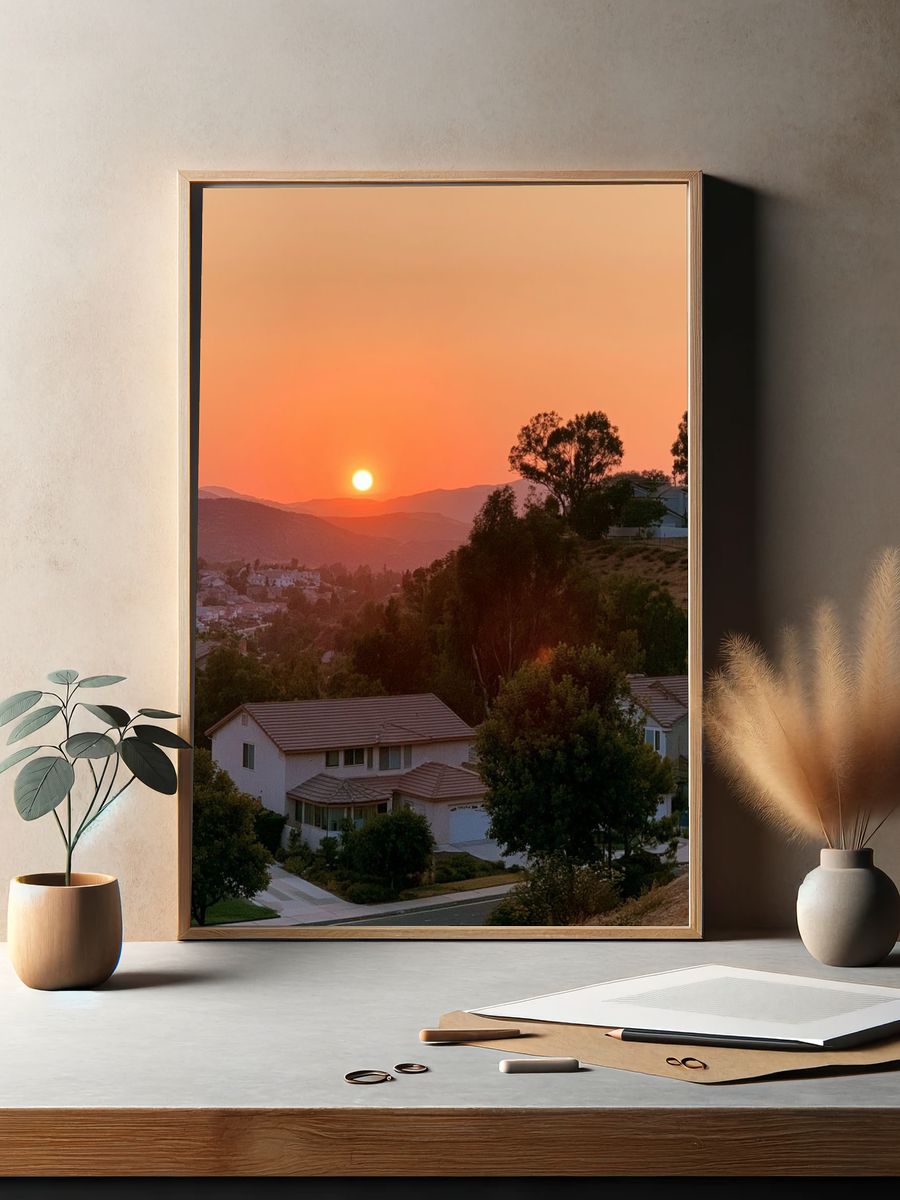 Sunset Hillside Neighborhood Photography Poster. — room view 2