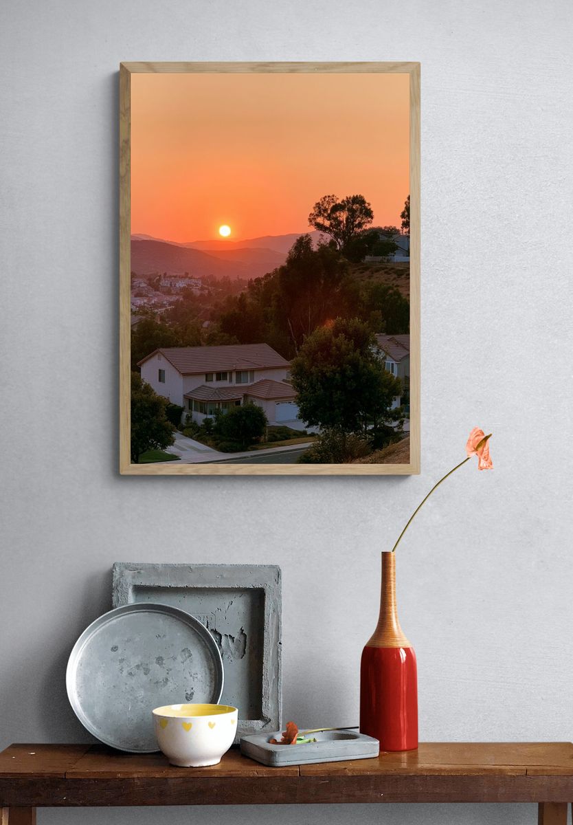 Sunset Hillside Neighborhood Photography Poster. — room view 3