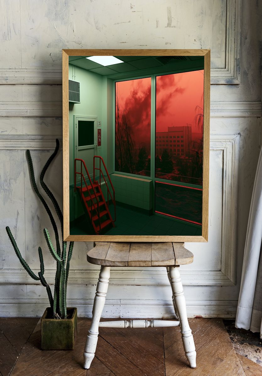 Red Sky Window Interior Photography Poster. room preview