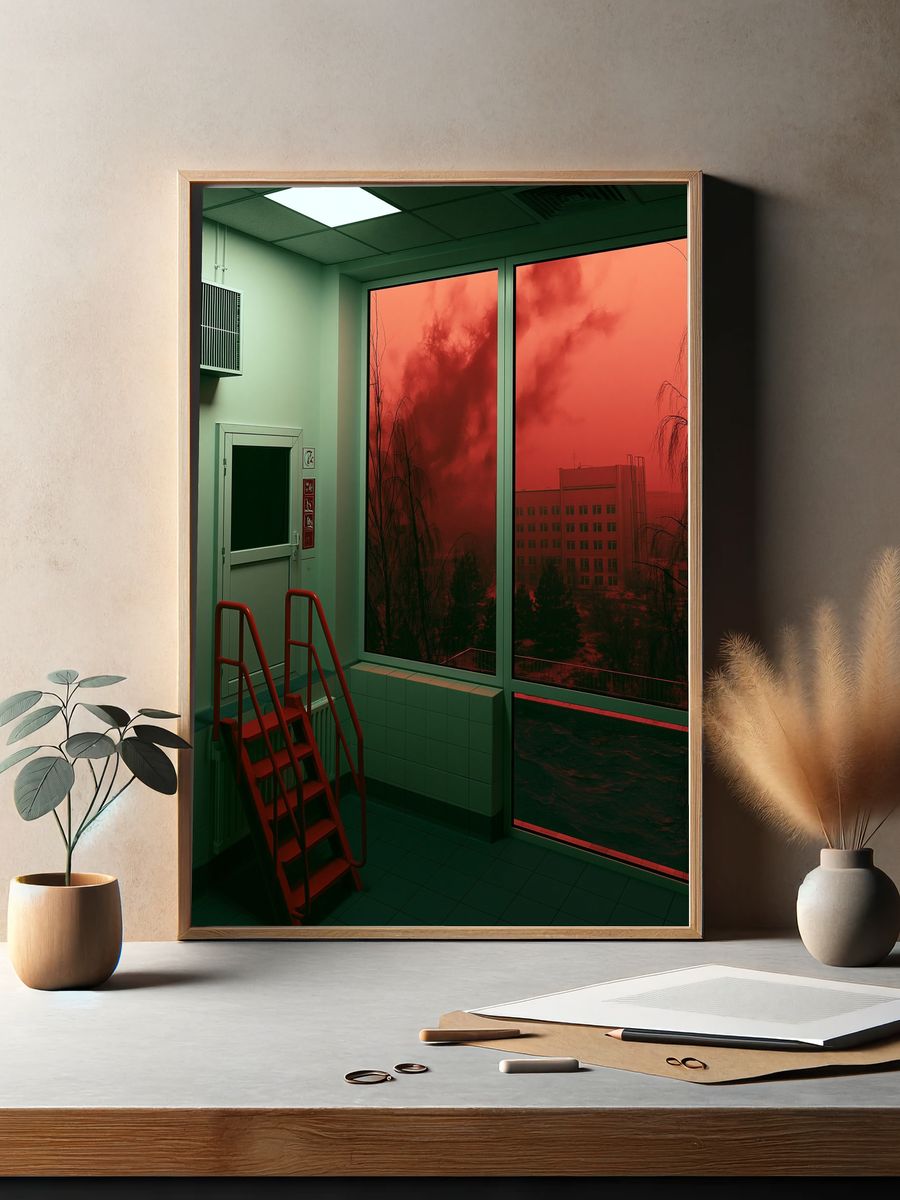 Red Sky Window Interior Photography Poster. — room view 2