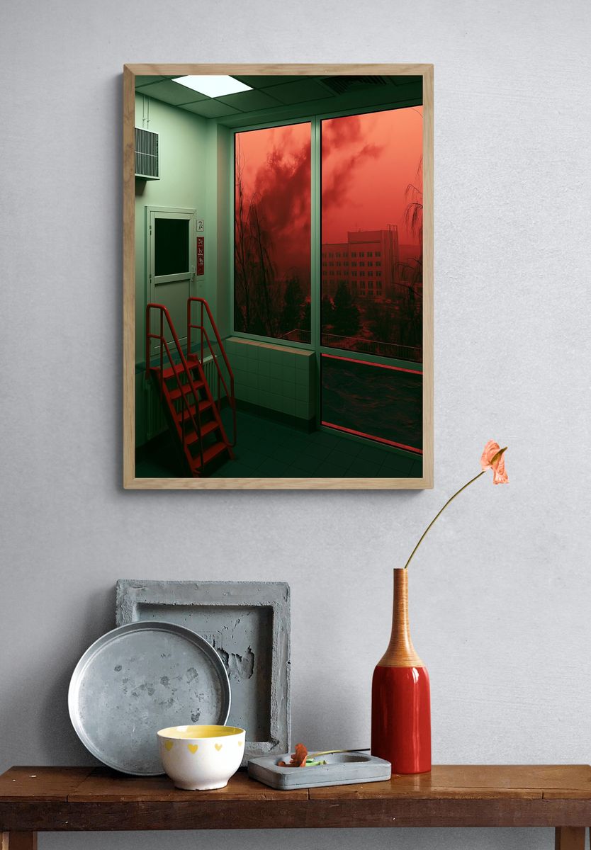 Red Sky Window Interior Photography Poster. — room view 3