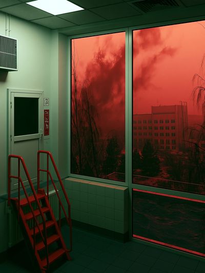 Red Sky Window Interior Photography Poster.