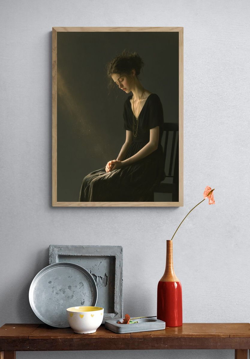 Contemplative Woman Portrait Print. — room view 3
