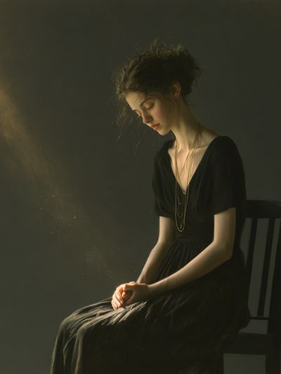 Contemplative Woman Portrait Print.