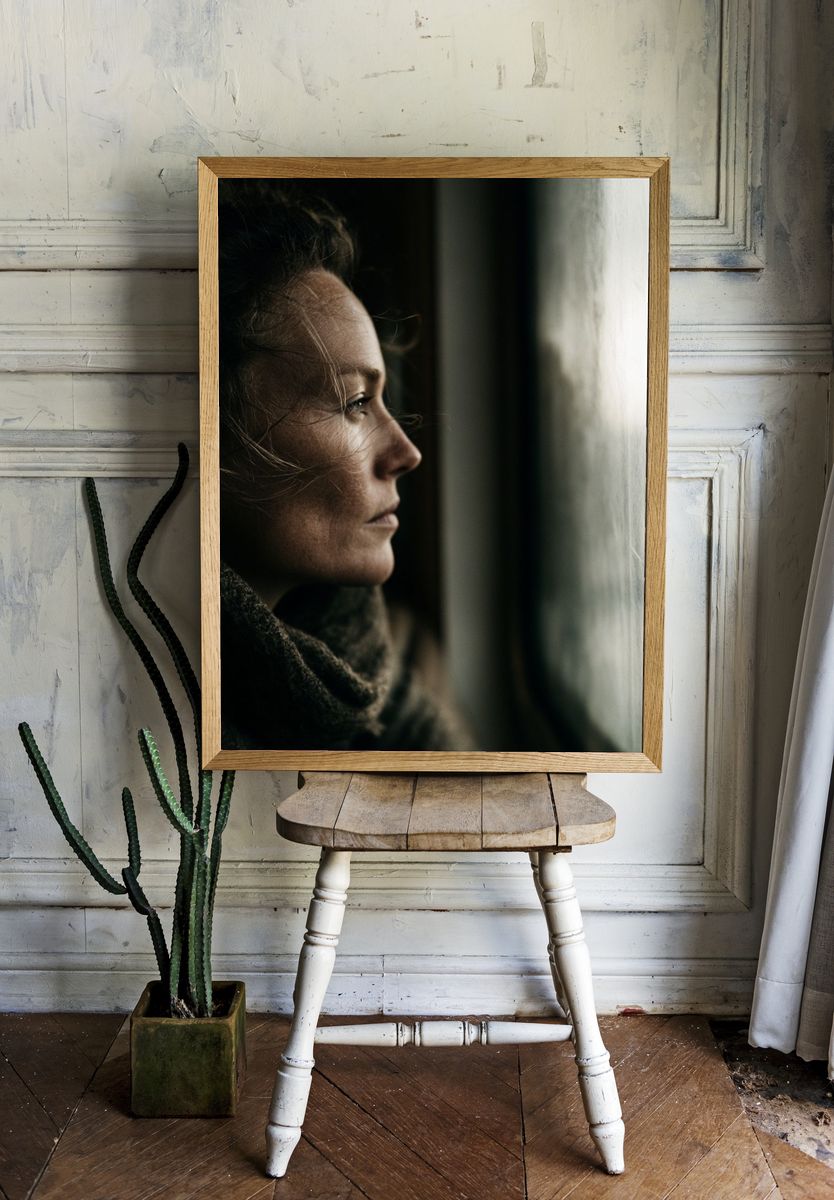 Contemplative Woman Portrait Print. — room view 1