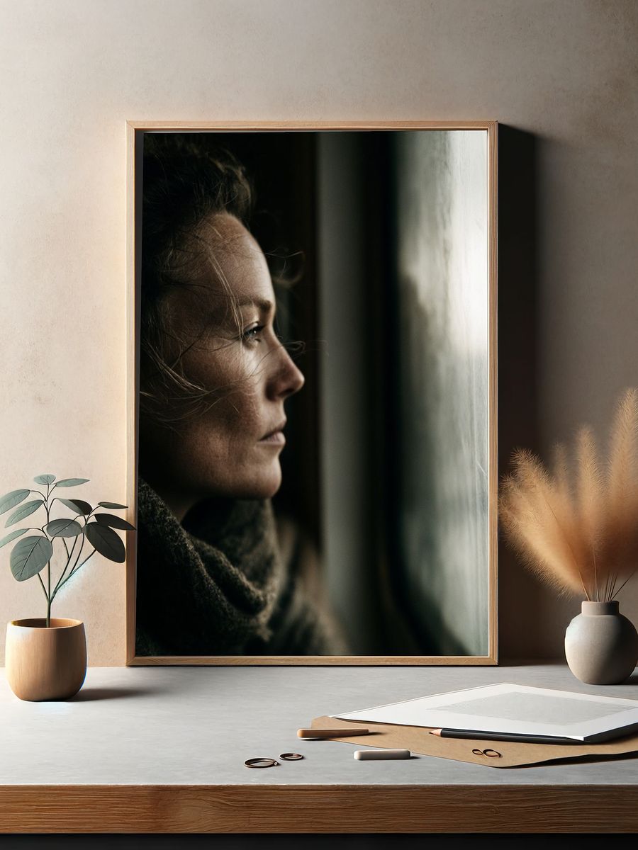 Contemplative Woman Portrait Print. — room view 2