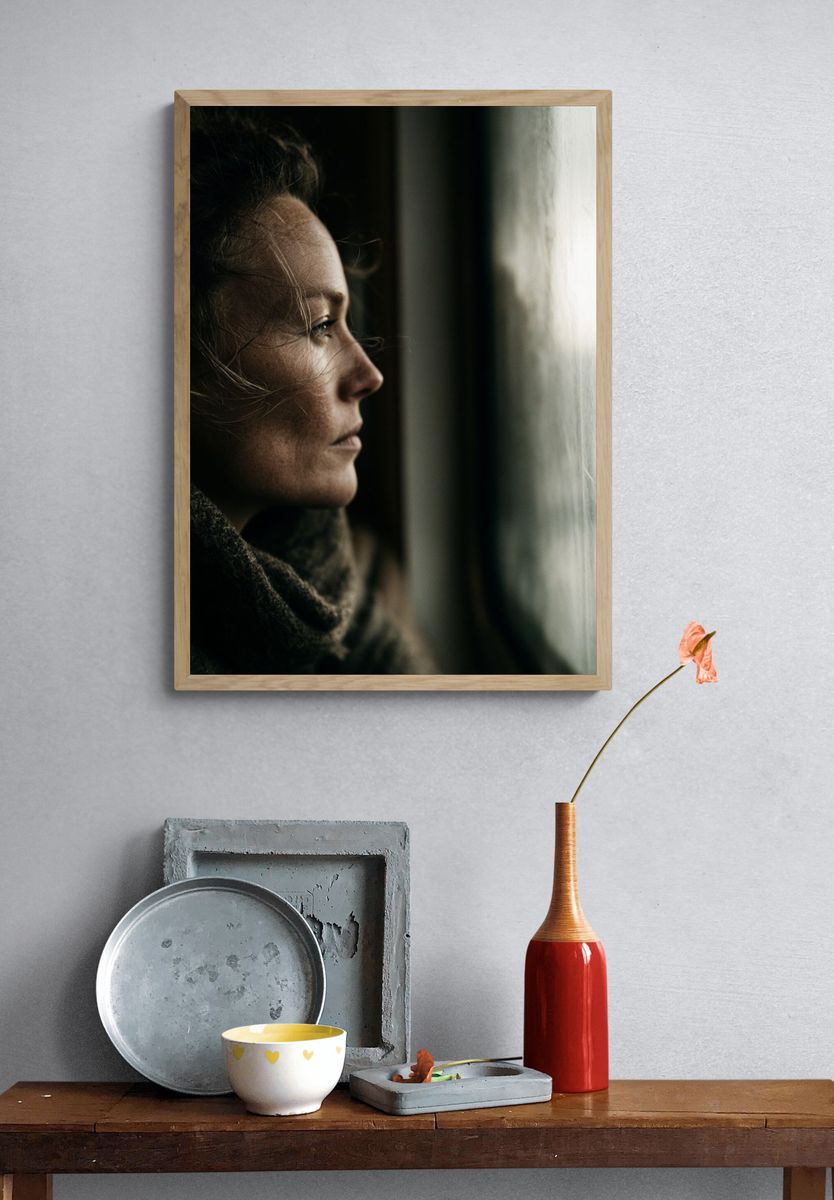 Contemplative Woman Portrait Print. — room view 3