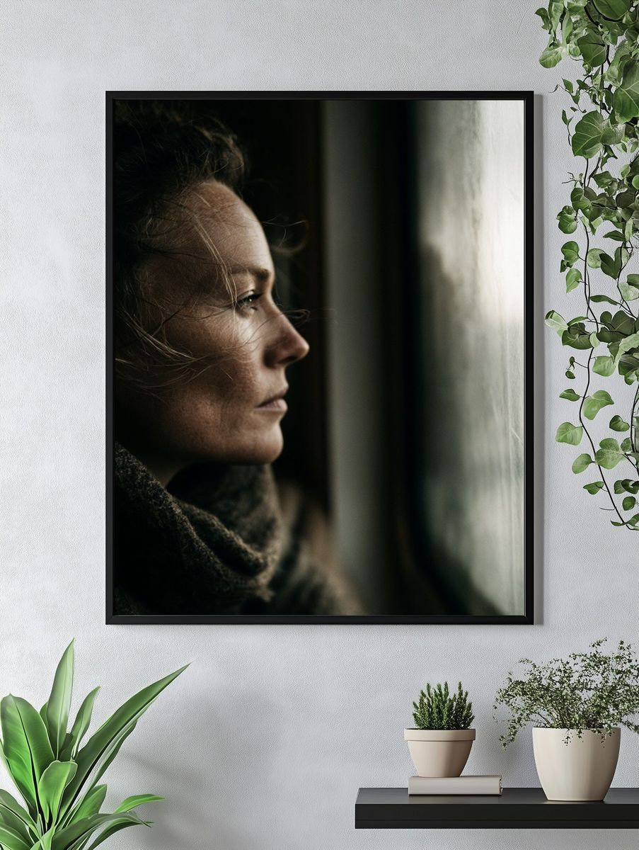 Contemplative Woman Portrait Print. — room view 4