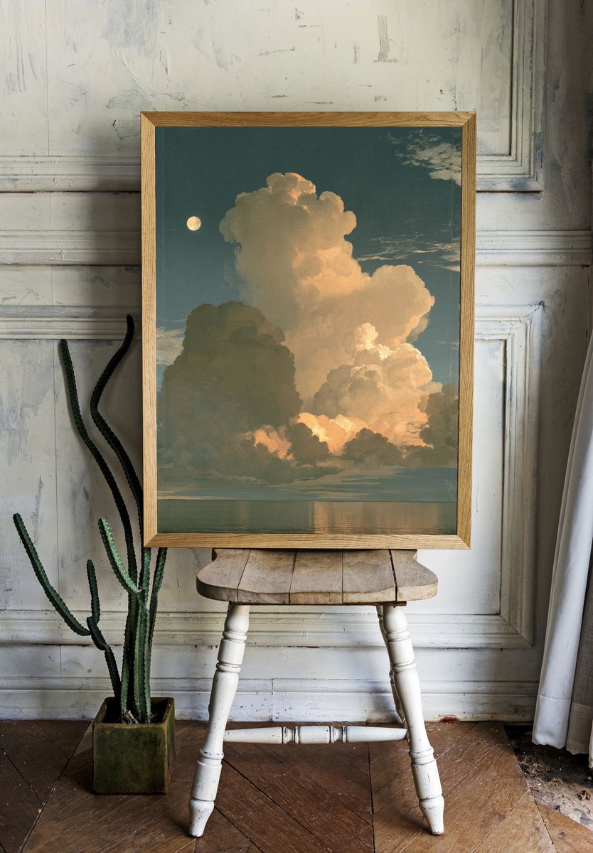 Moonlit Cloudscape Photography Poster. — room view 1