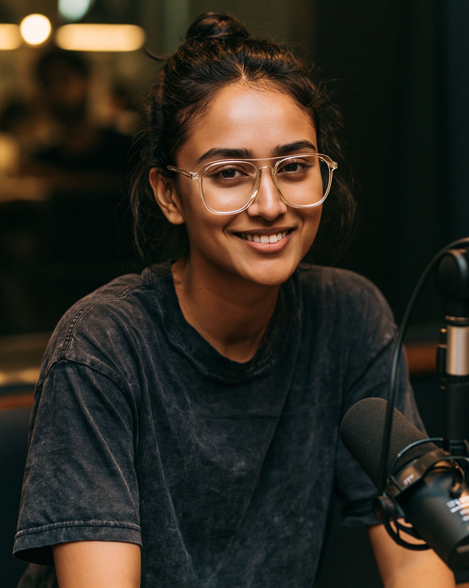 Smiling Podcast Host Portrait Print. poster detail