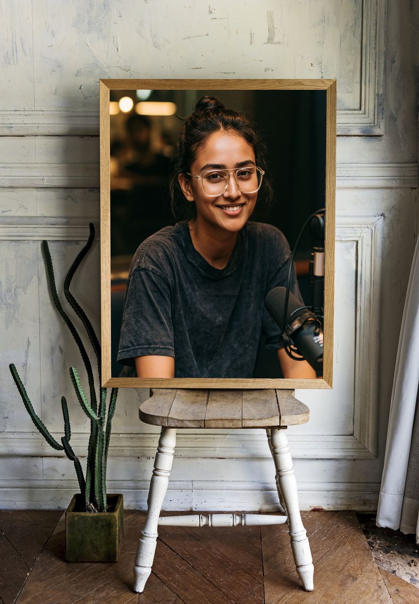 Smiling Podcast Host Portrait Print. room preview