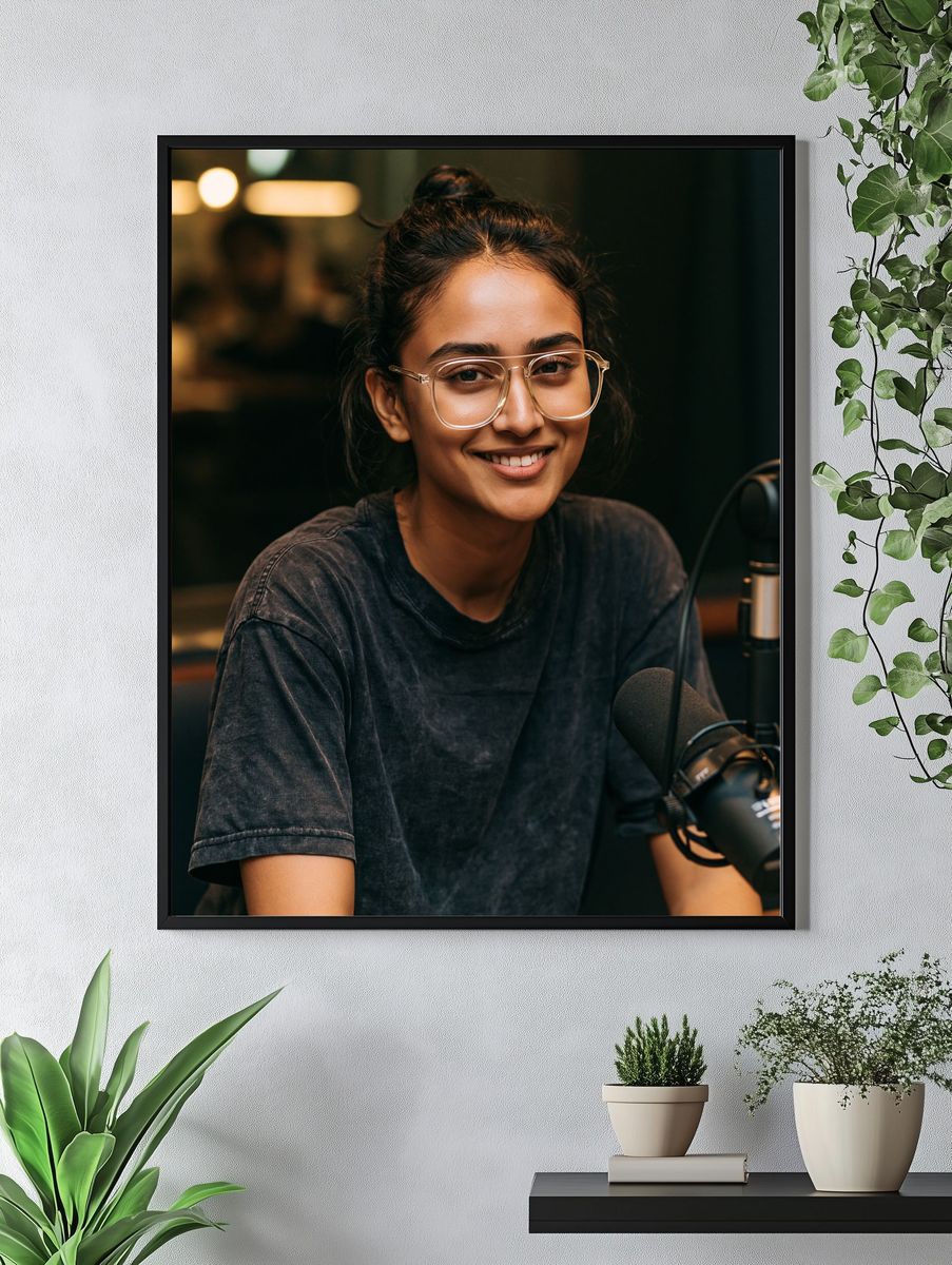 Smiling Podcast Host Portrait Print. — room view 4