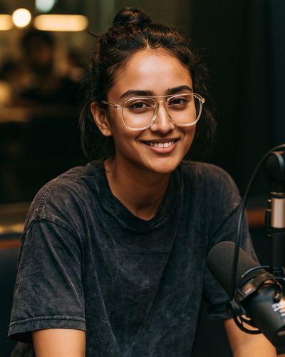 Smiling Podcast Host Portrait Print. poster