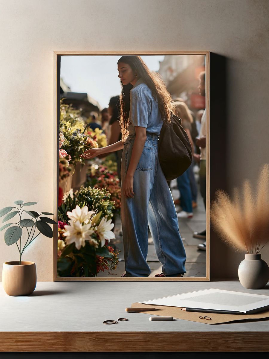 Flower Market Street Portrait Poster. — room view 2