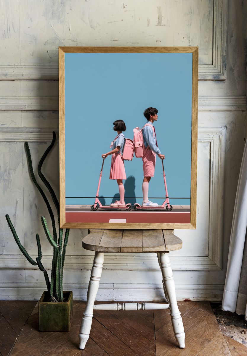 Pastel Scooter Couple Photography Poster. room preview
