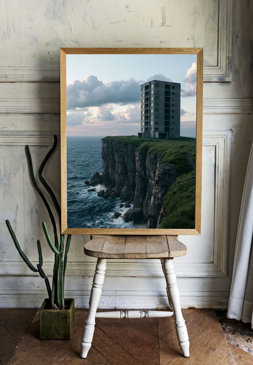 Cliffside Tower Coastal Photography Poster. — room view 1