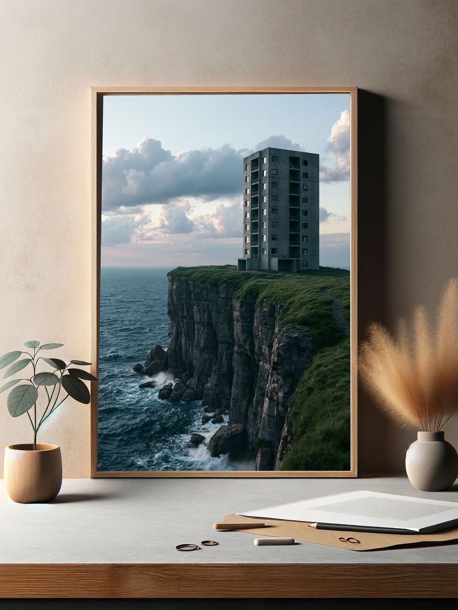 Cliffside Tower Coastal Photography Poster. — room view 2