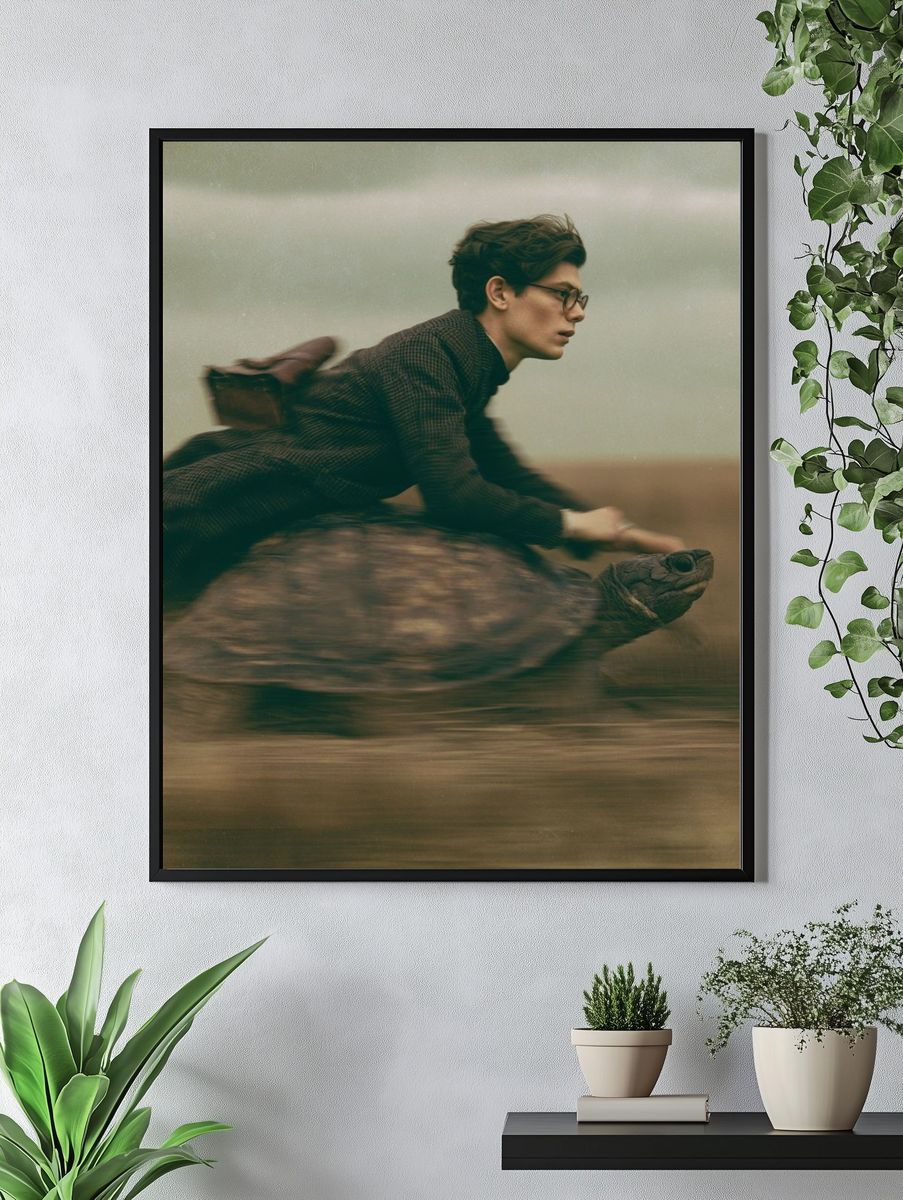 Boy Riding Turtle Photography Print. — room view 4