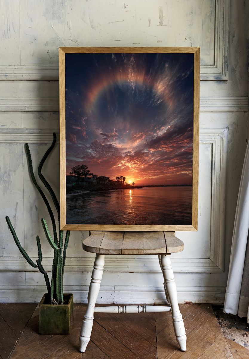 Sunset Halo Seascape Photography Poster. room preview