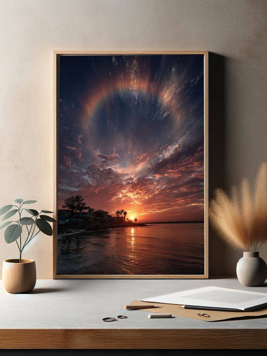 Sunset Halo Seascape Photography Poster. — room view 2