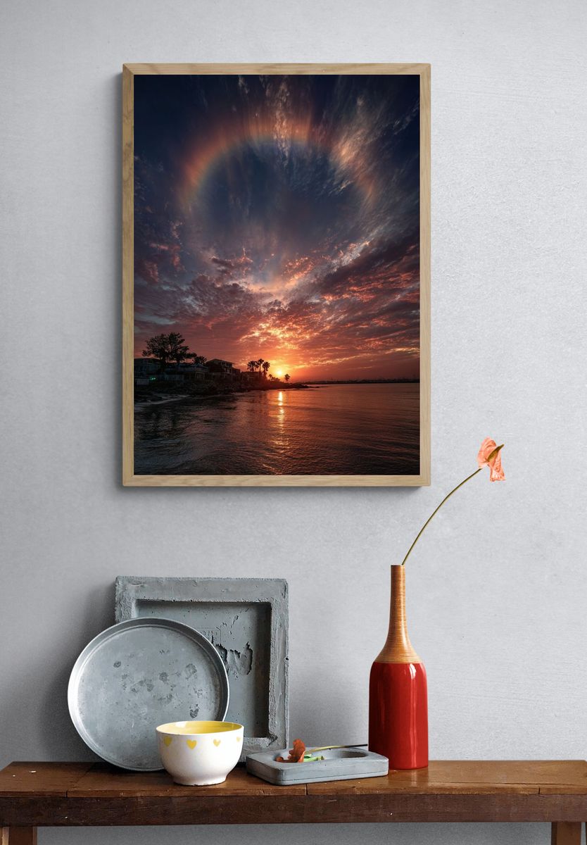 Sunset Halo Seascape Photography Poster. — room view 3